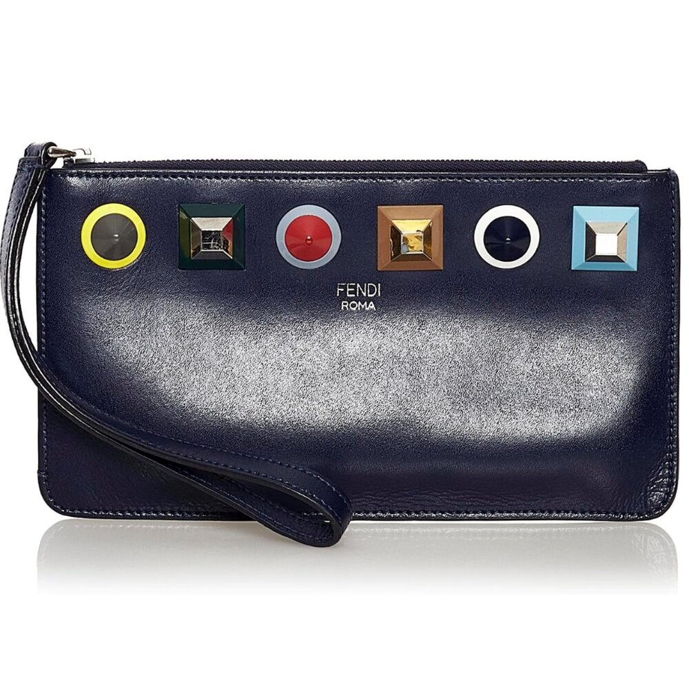 Indigo Leather Fendi Wristlet Clutch